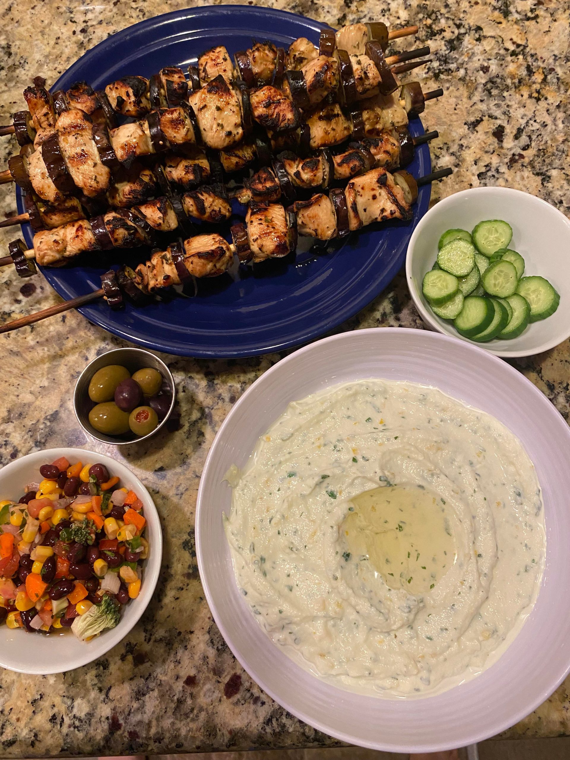 Chicken & Eggplant kabobs, whipped ricotta Dining and Cooking