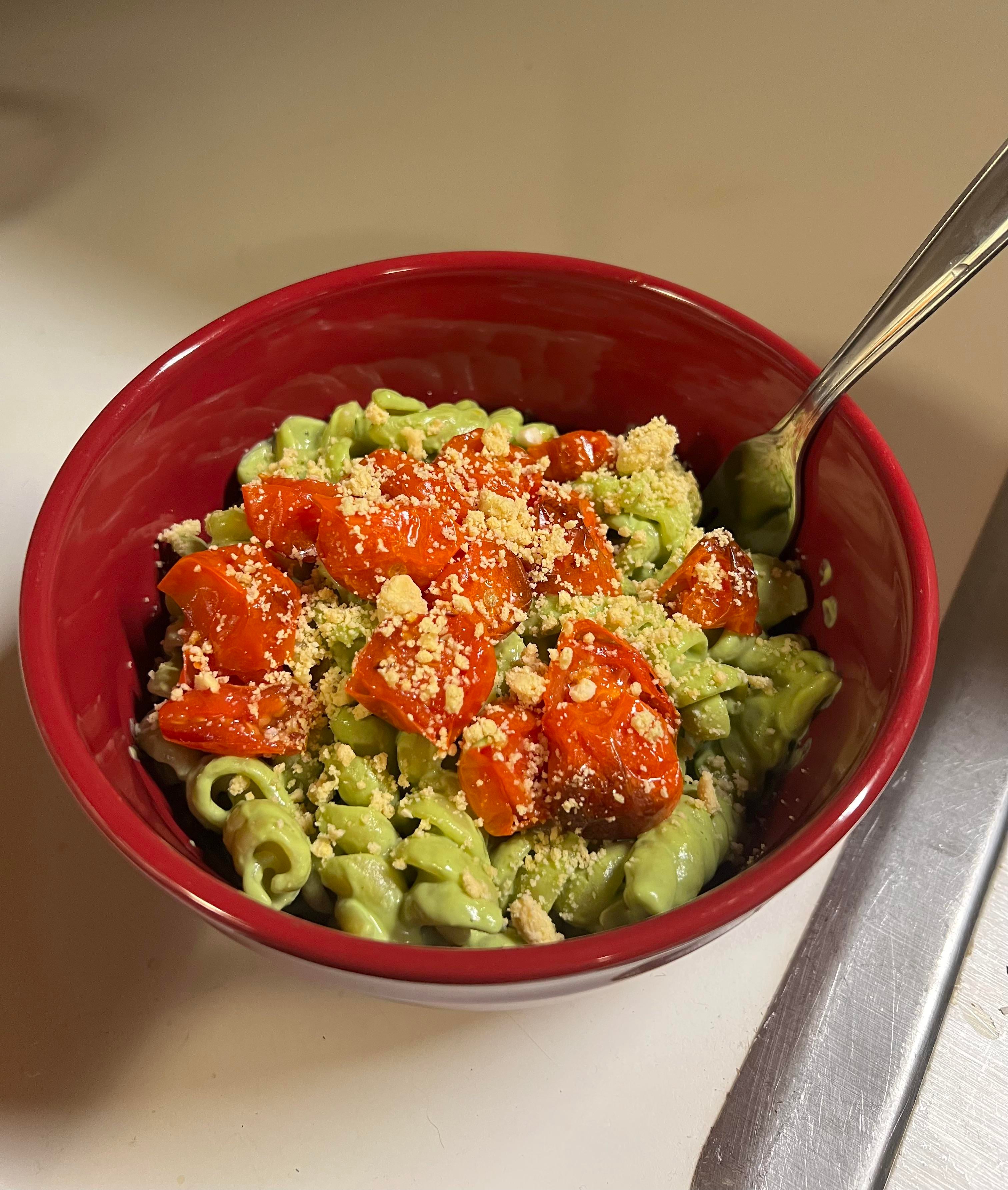 Creamy pesto pasta… the picture doesn’t do it justice Dining and Cooking