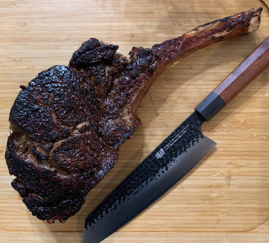 Smoked then seared tomahawk from Sam’s club. Delicious. Dining and