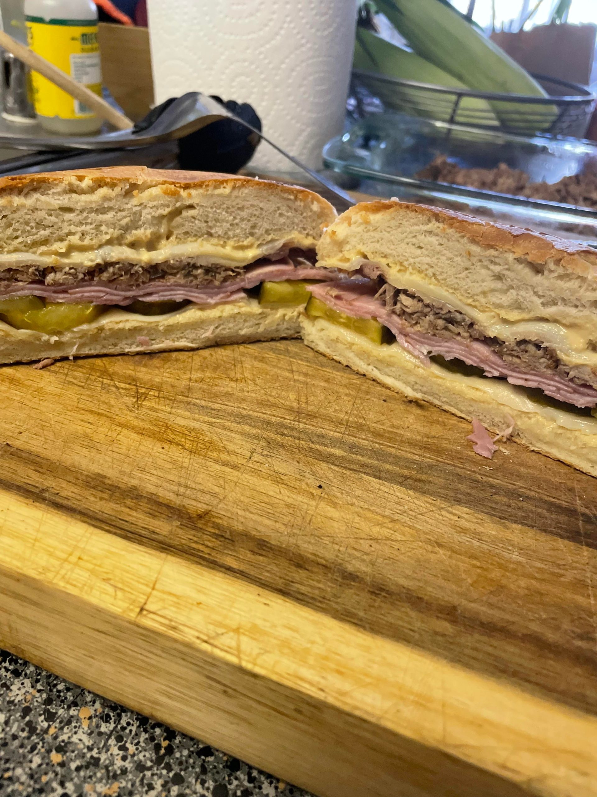 Homemade Cubano on fresh baked Cuban bread. Dining and Cooking