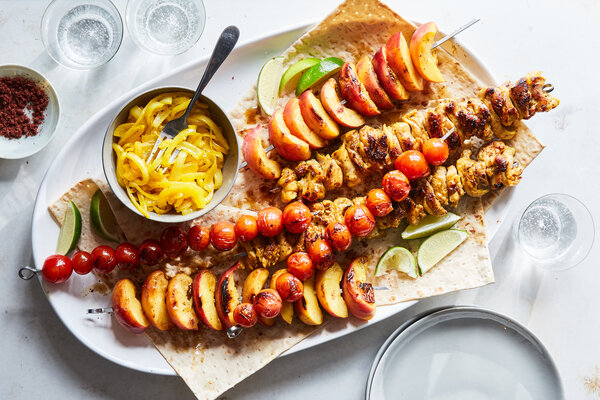 Joojeh Kabab ba Holu (Saffron Chicken Kababs With Peaches)