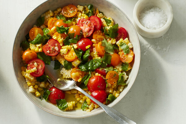 Corn Salad With Tomatoes, Basil and Cilantro