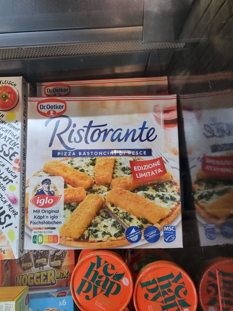 Pizza with fish sticks