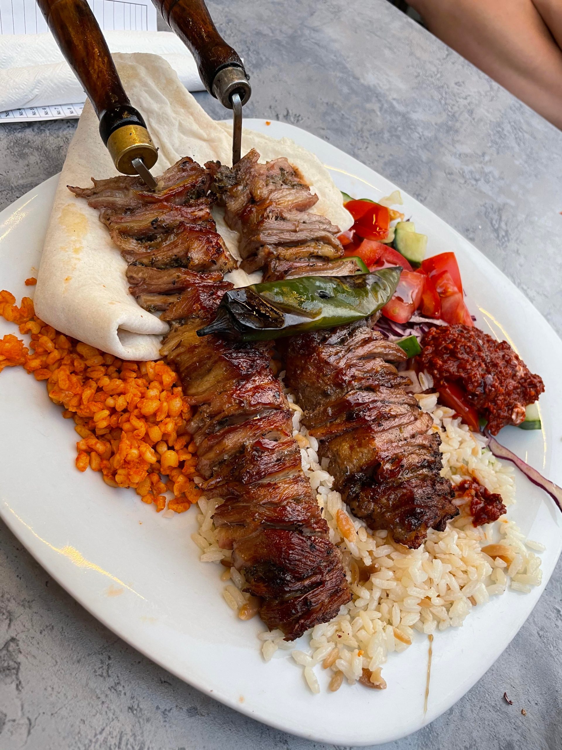 Çag Kebab, rotisserie lamb meat roasted over open fire Dining and Cooking