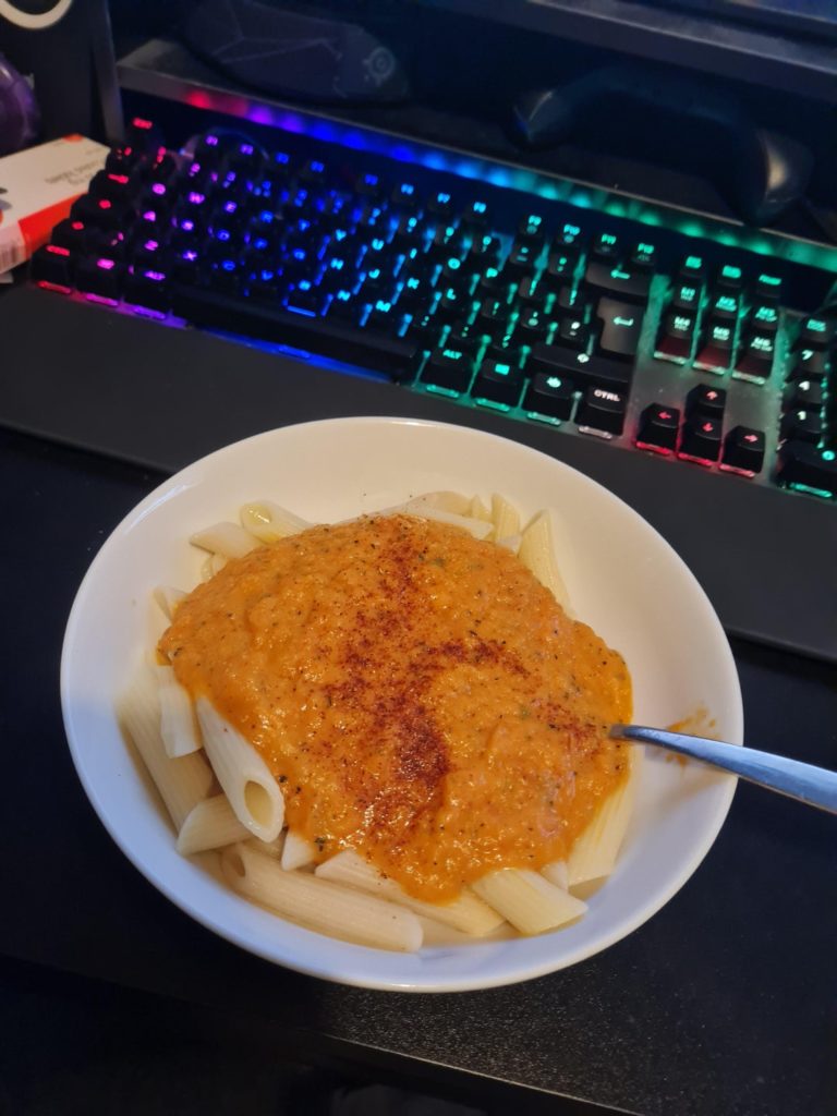 vegan 6 vegetable pasta, I know it looks like baby food but it tastes amazing!