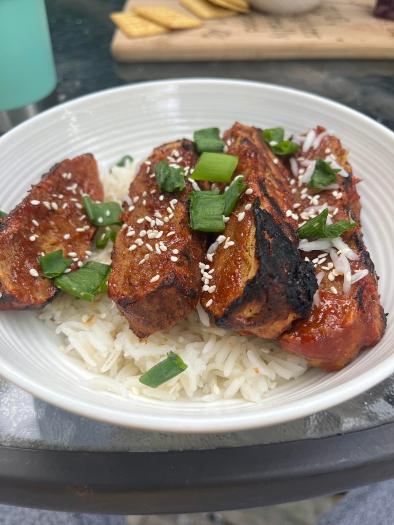 BBQ seitan ribs on white rice!!