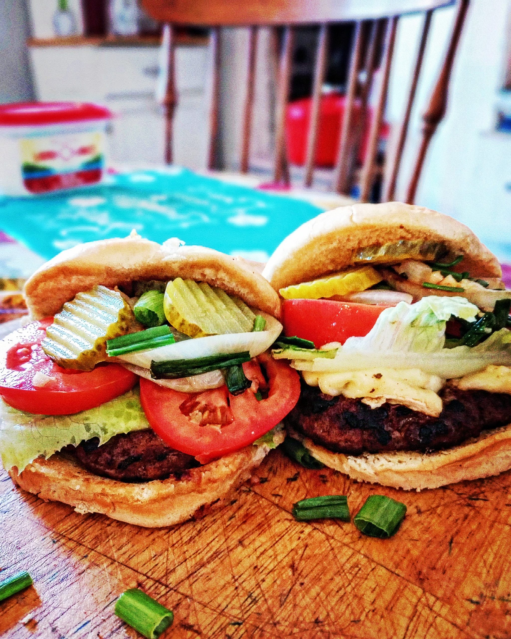 chipotle steakhouse patties. with Brie cheese, romaine lettuce, tomato