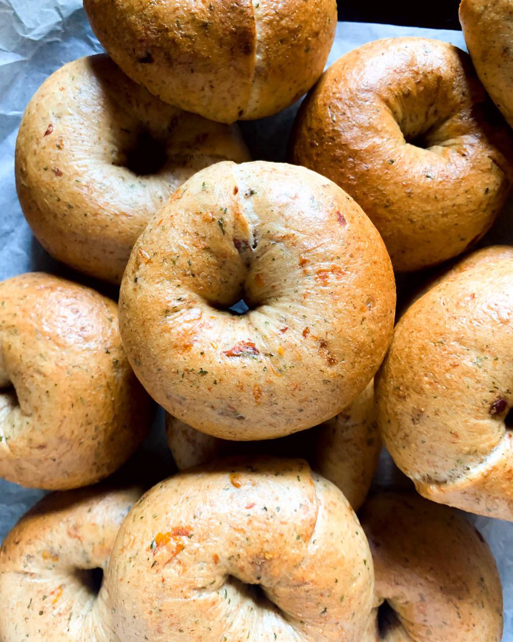 Puffy bagels with sundried tomatoes, rye and parsley Dining and Cooking