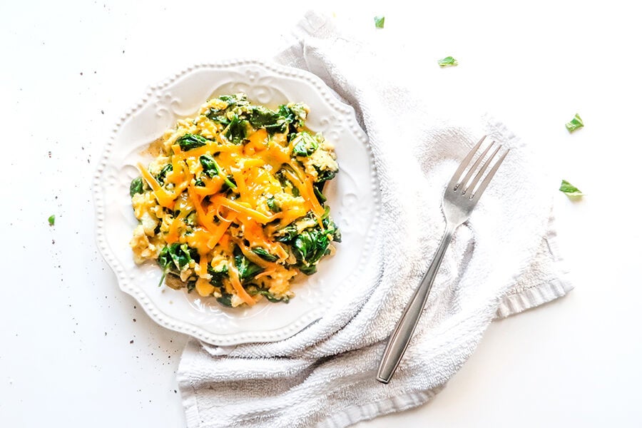 Spinach and Cheddar Scrambled Eggs Dining and Cooking