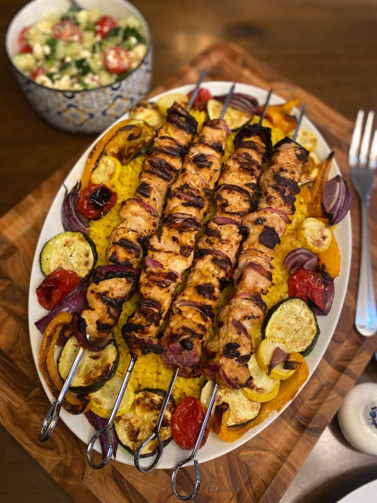 Grilled Greek yogurt chicken kebabs