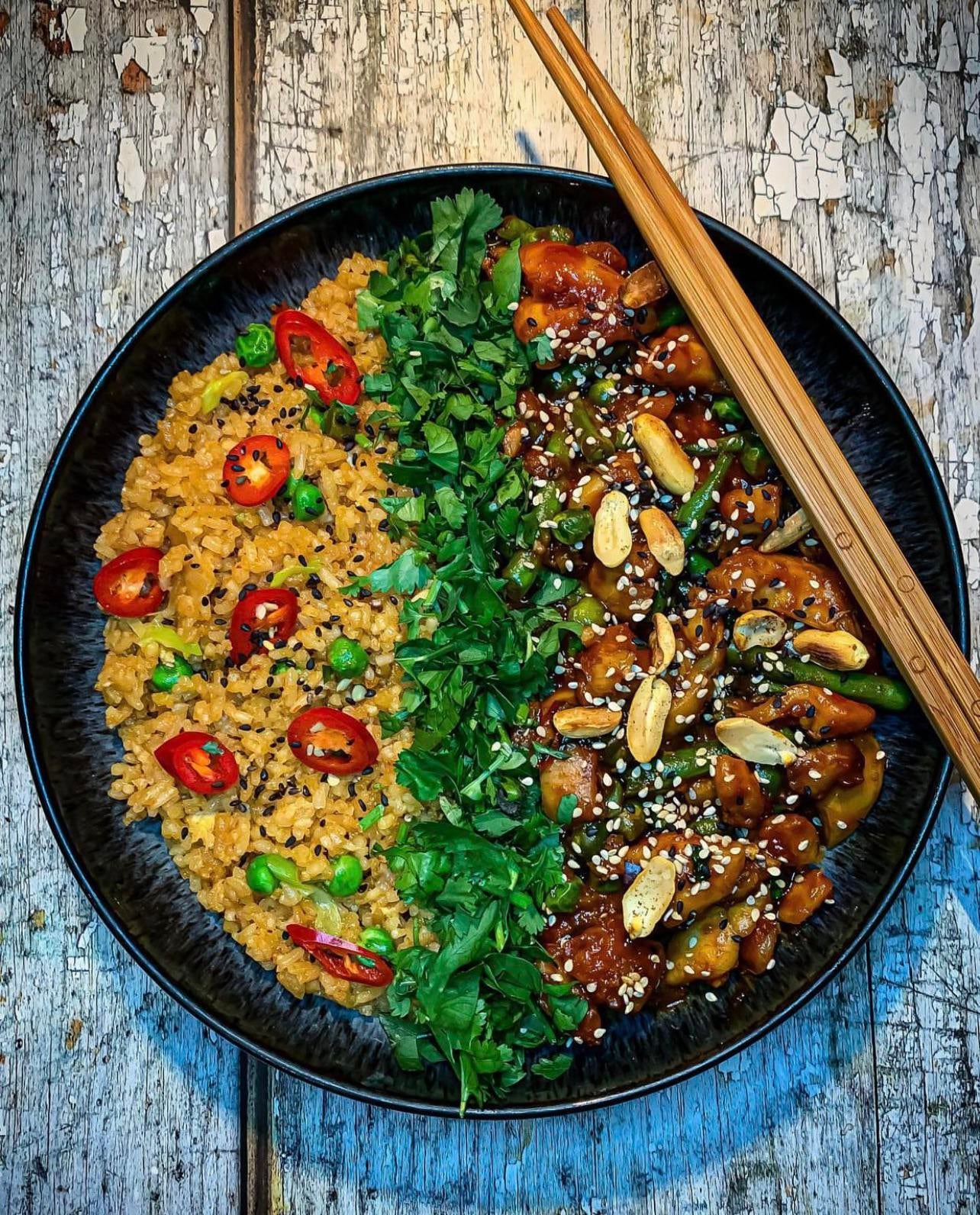 sticky gochujang chicken with kimchi fried rice. - Dining and Cooking
