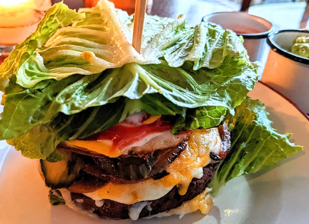 Classic no bun veggie burger from Good Burger in Tulum, Mexico