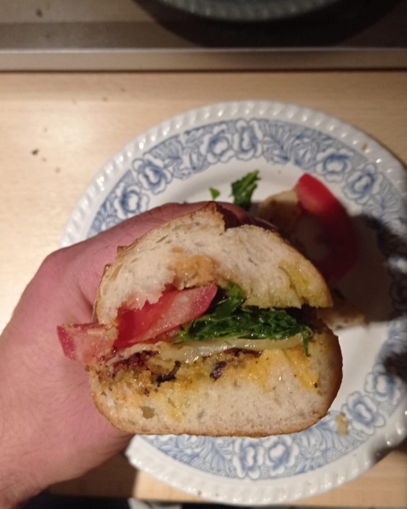 Falafel sub with vegan truffle mayo in the hood