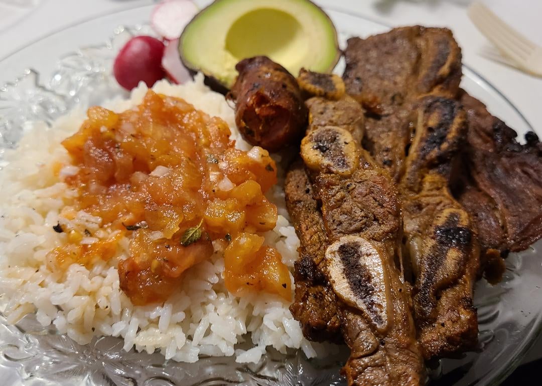 Carne asada, grilled flanken ribs, rice and salsa. - Dining and Cooking