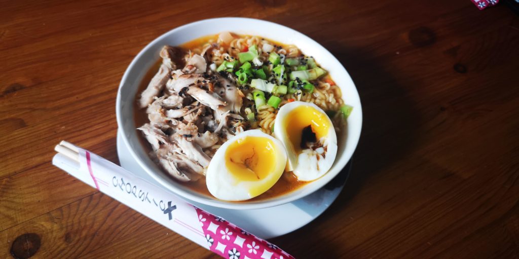 Shin ramyun noodles that I made, made it less spicy with chicken broth.