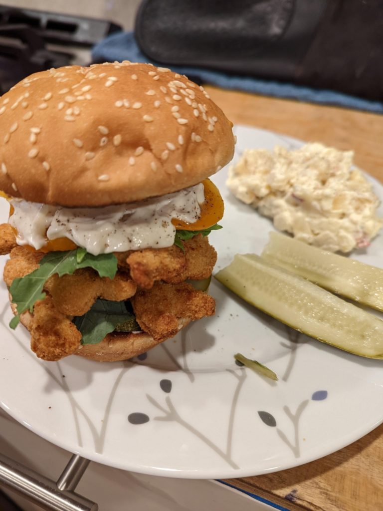 Dino chicken nugget sandwich