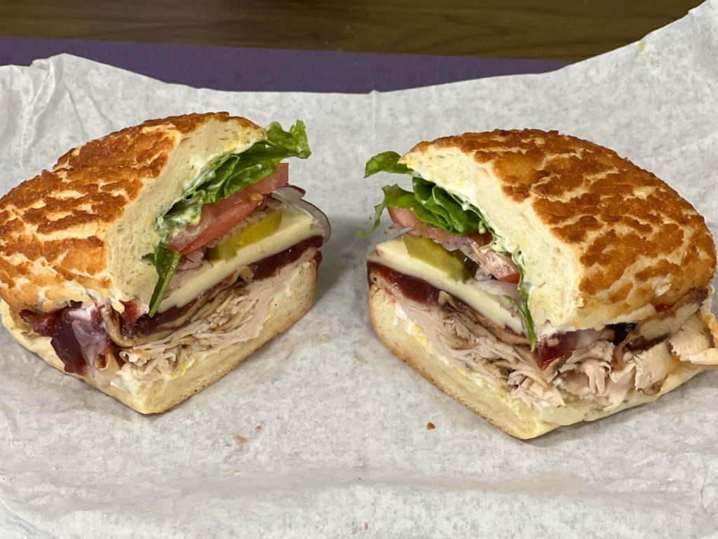 Turkey and cranberry on dutch crunch bread