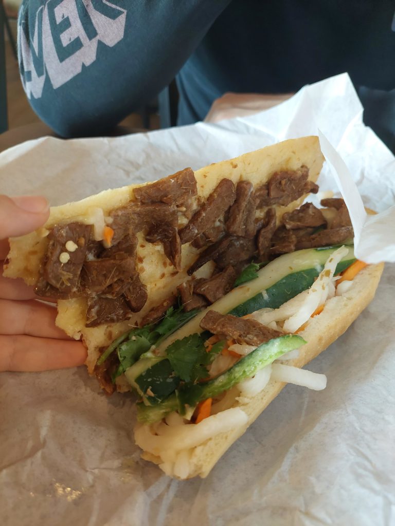 having an existential crisis rn because i can't tell if this fake meat is fake meat or not(i ordered a veggie banh mi)