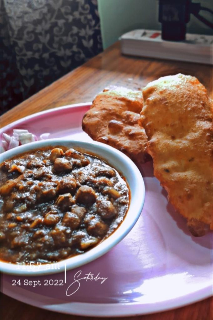 Chole-Bhature (Chickpea curry with fluffy deep fried sourdough bread)