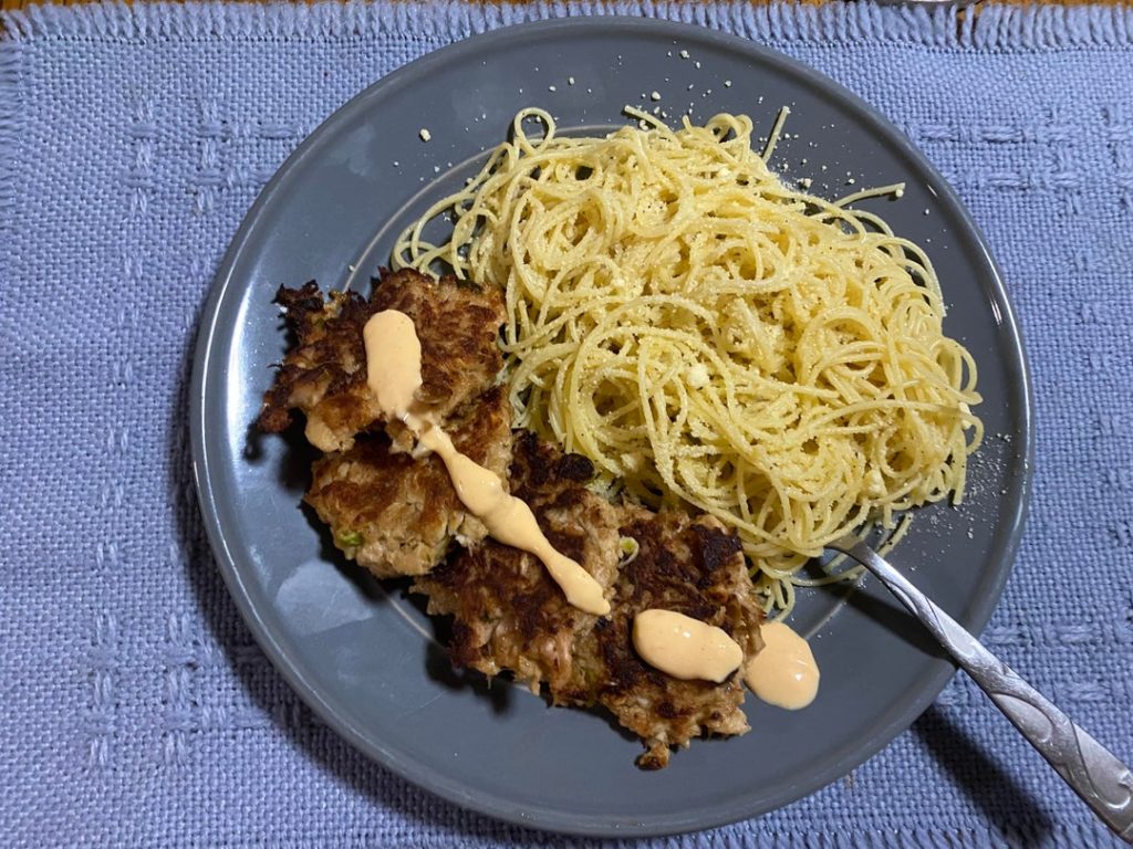 Vegetarian “Crab” Cakes with noodles