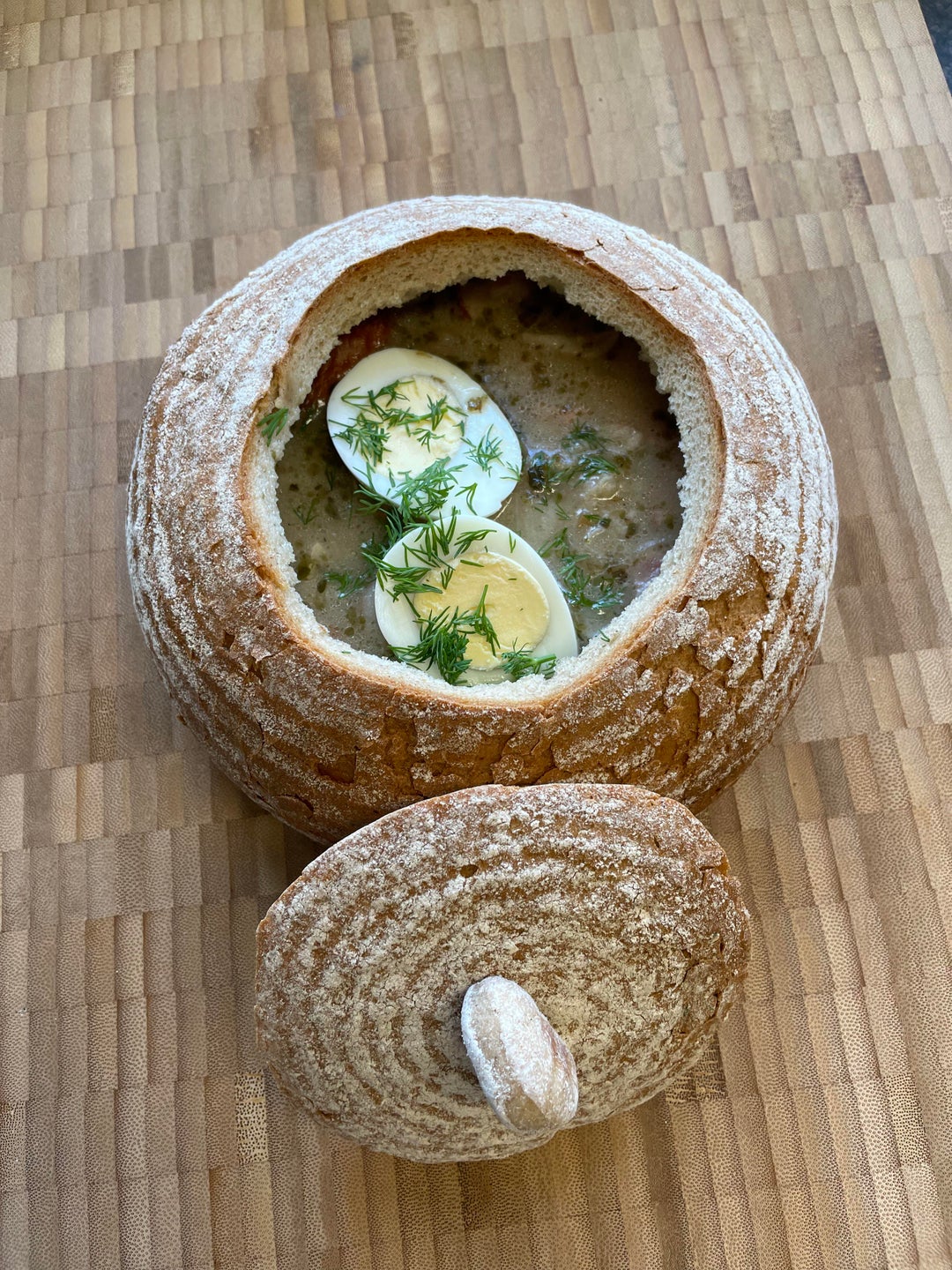 Bowl and Sourdough soup Dining and Cooking