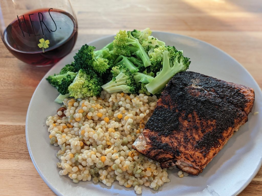 Blackened Steelhead Trout with Couscous and Broccoli