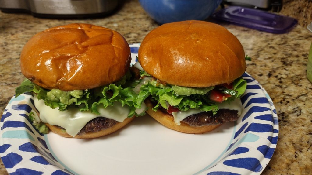 Homemade Pico Guac Bacon burgers
