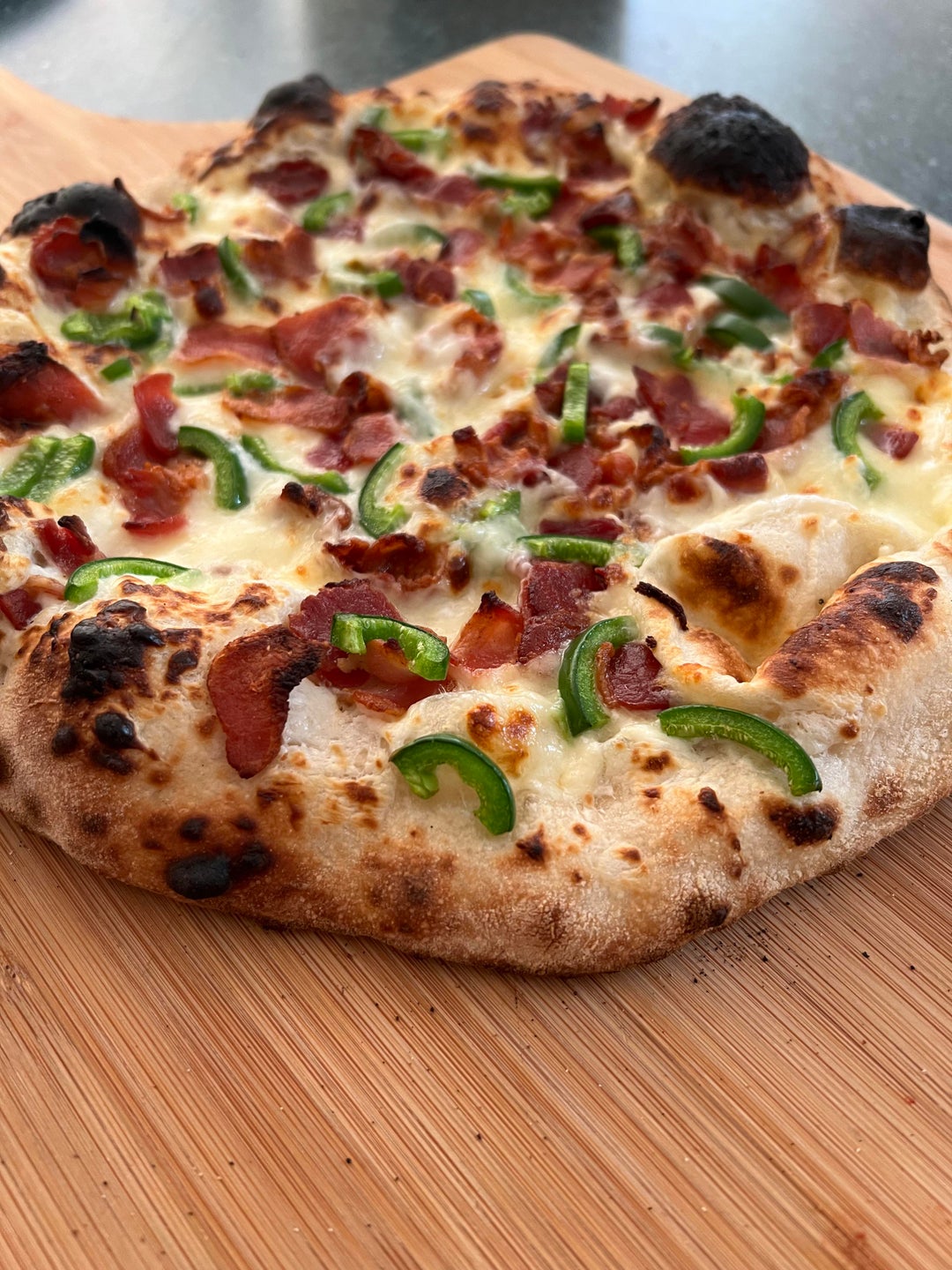 Bacon Jalapeño Popper Pizza in an Ooni Koda 12 (whipped cream cheese