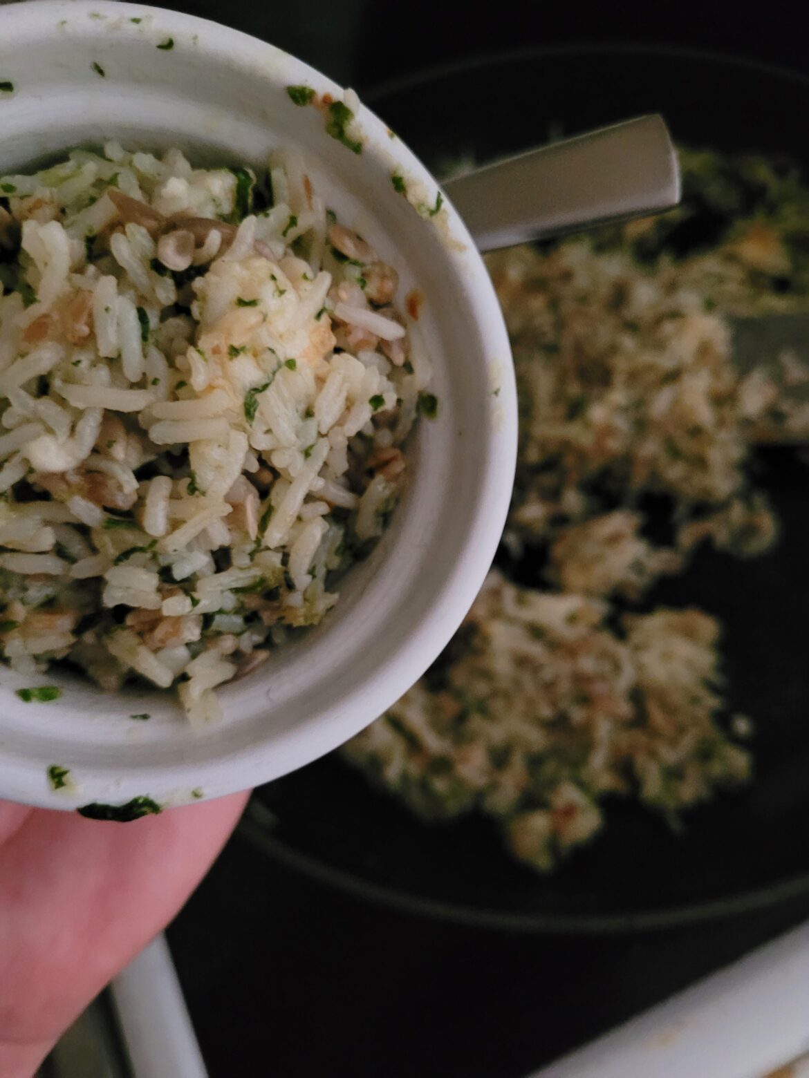 Rice, oats, sunflower seeds, spinach and halloumi!