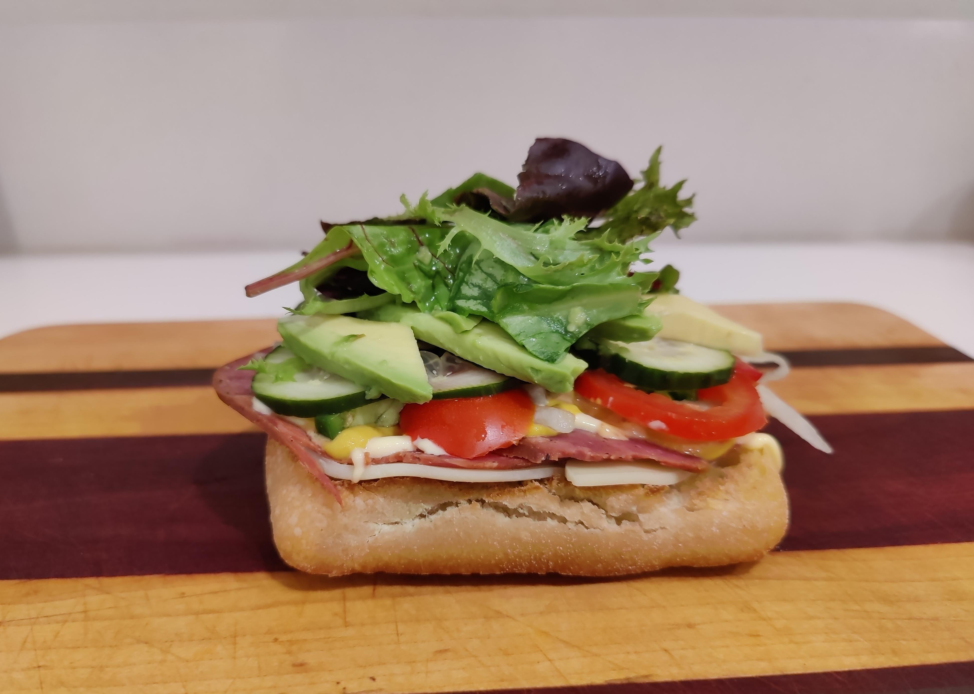 Open faced ham and salami on Ciabatta Dining and Cooking