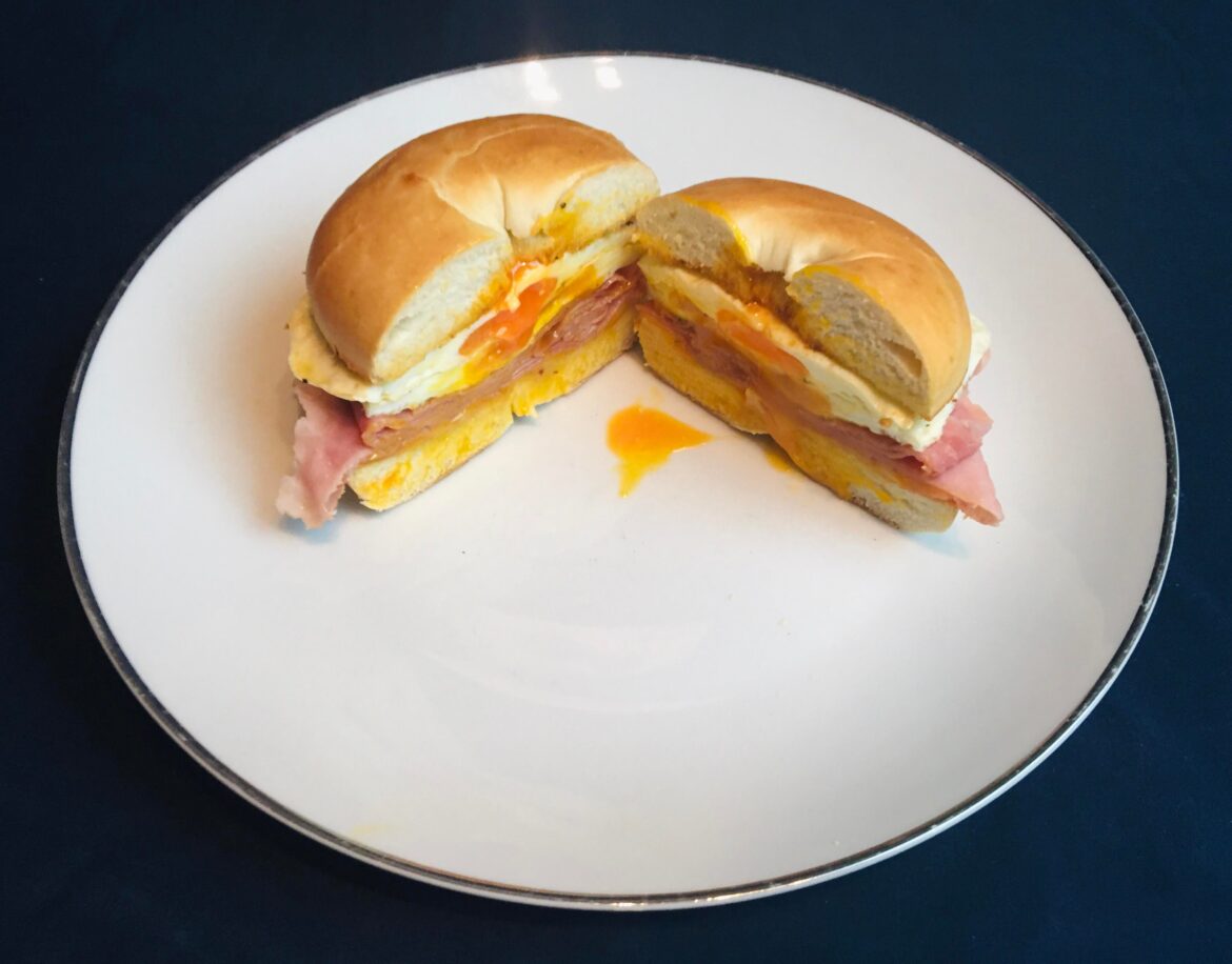 [Homemade] Ham, egg, and cheese bagel.