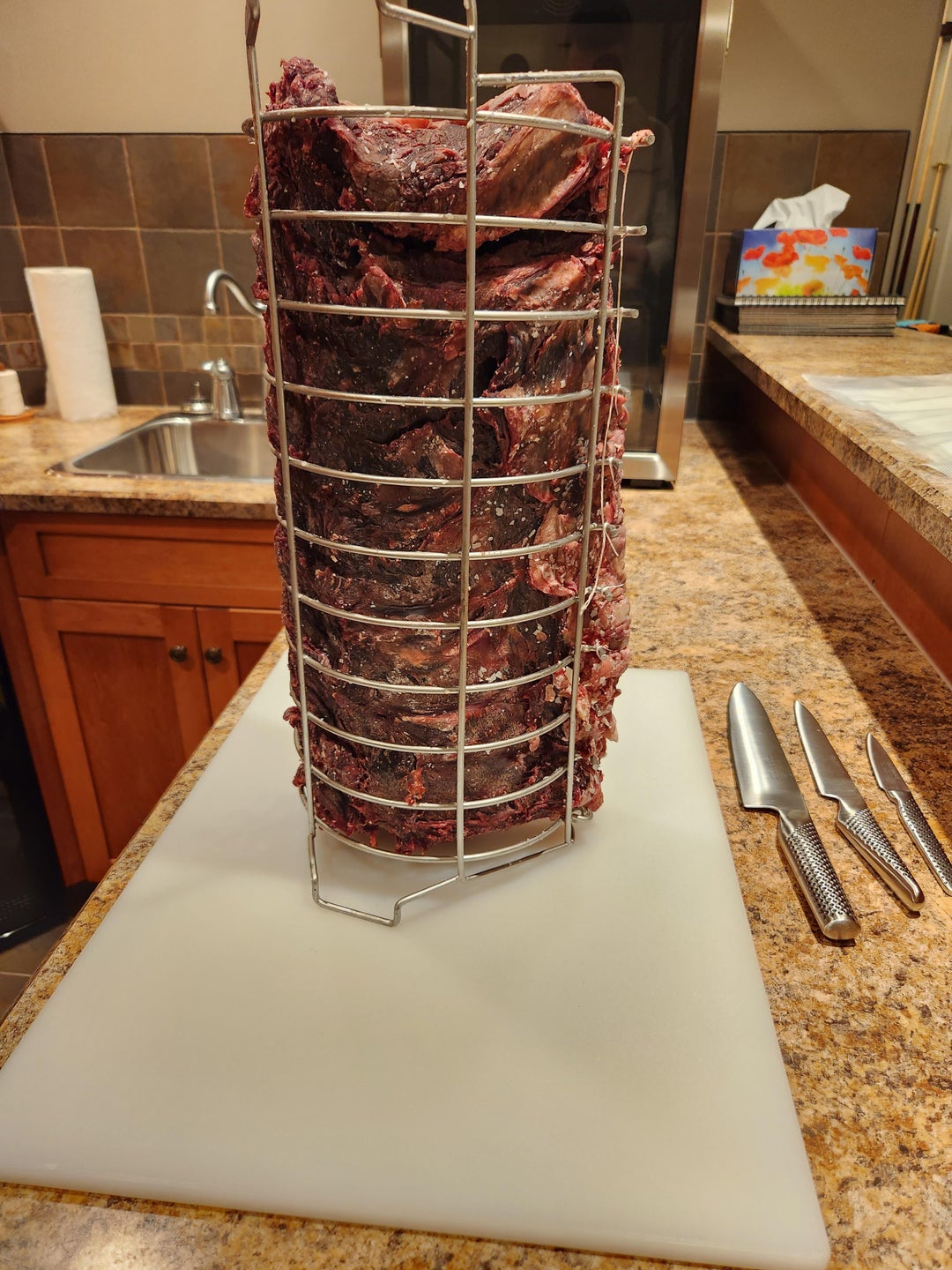30 Day Dry Aged Striploin. My first ever attempt at dry aging. Meat was purchased at Costco