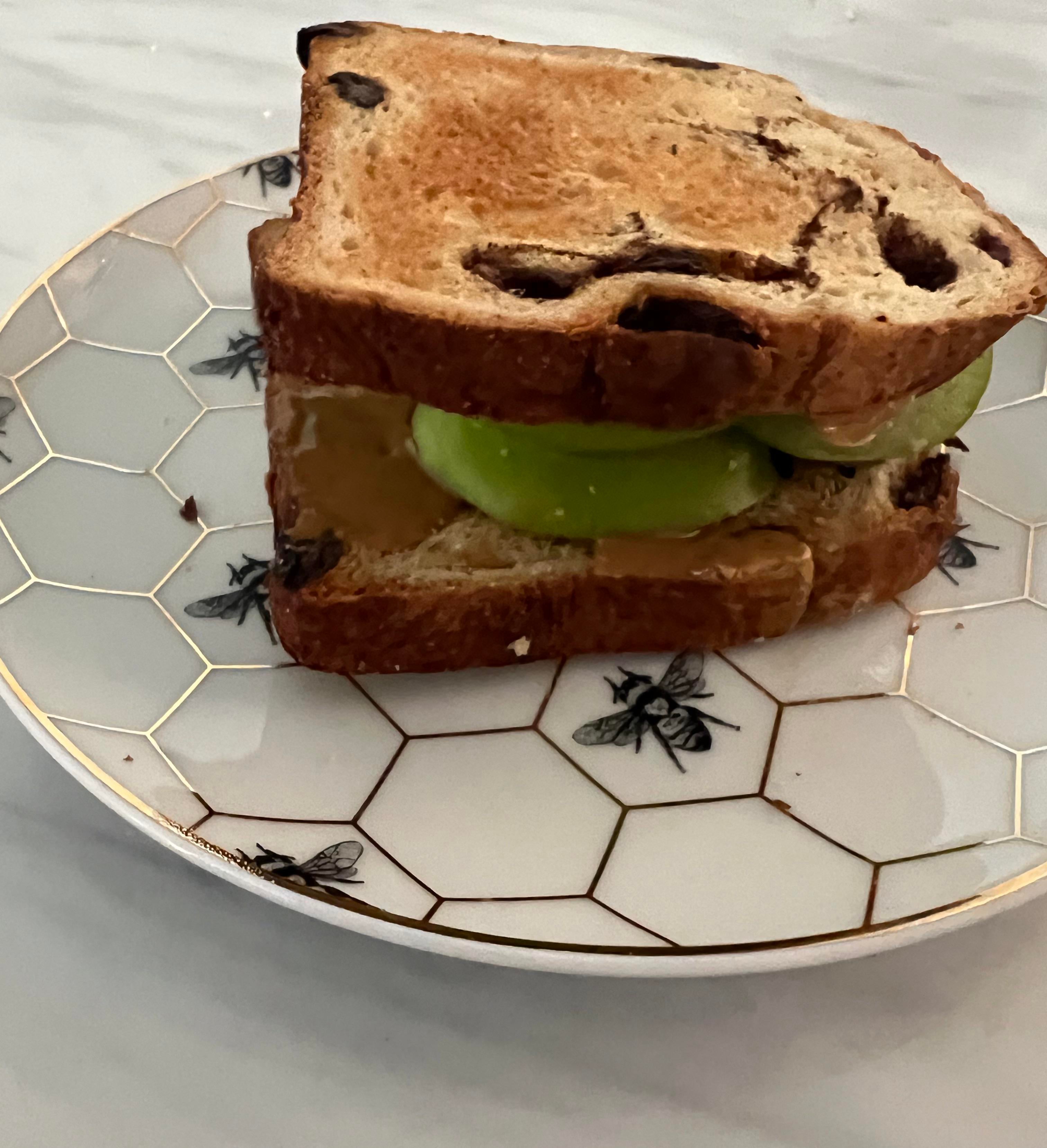 Cinnamon raisin bread (160) 1 TBSP skippy natural peanut butter (95