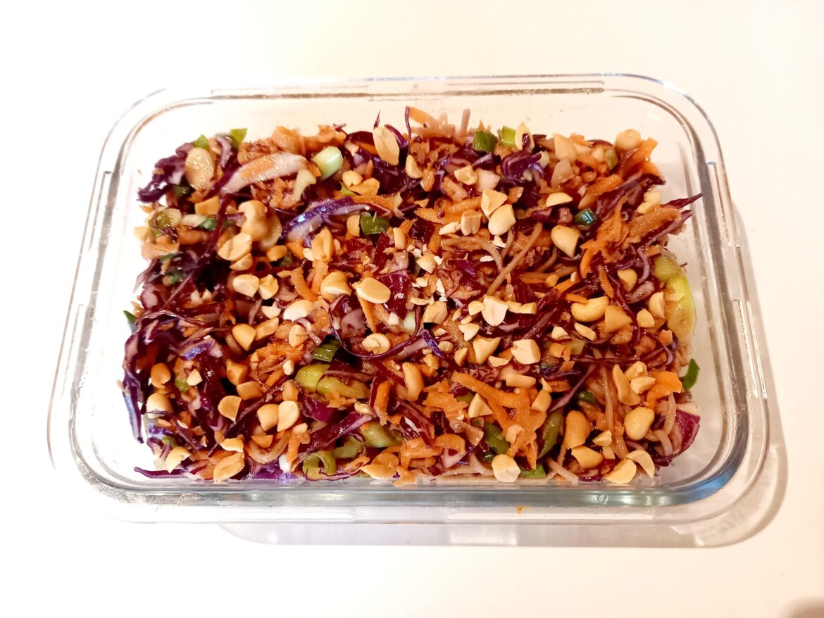 Peanut sesame slaw with soba noodles