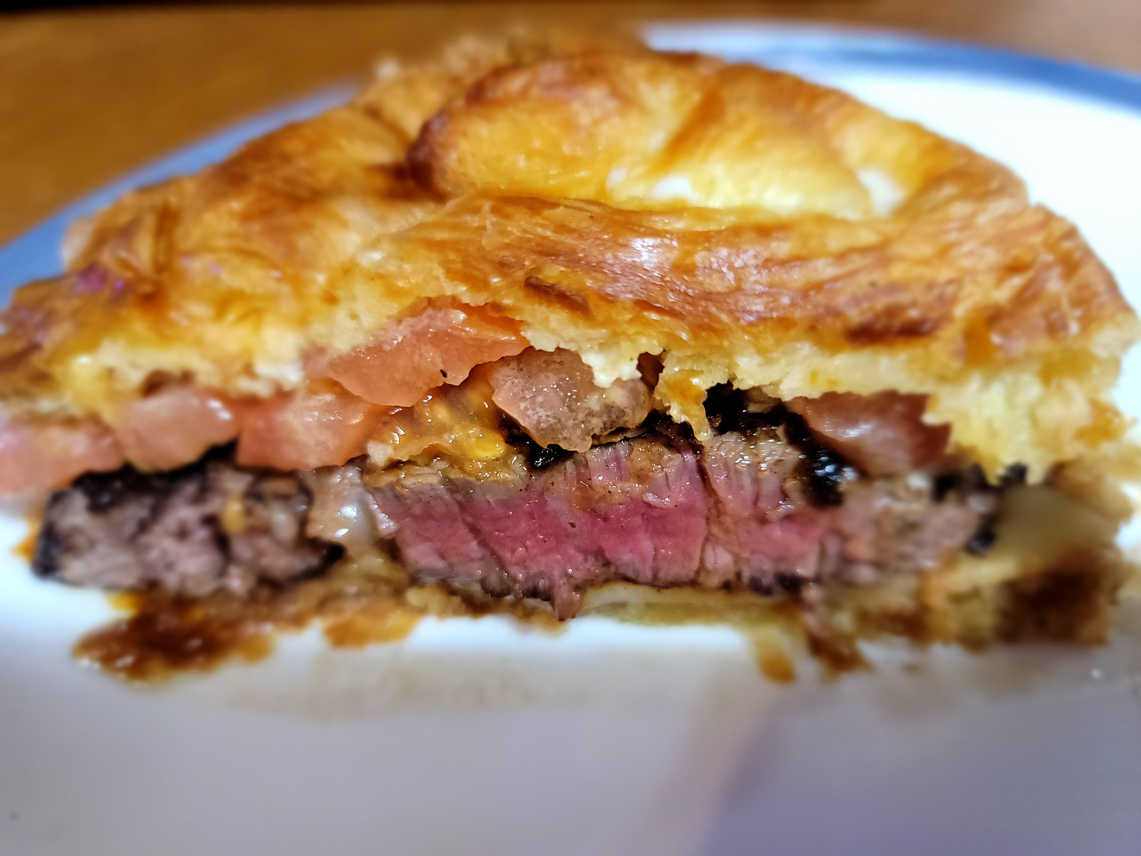Filet w/ swiss, tomato, horseradish on croissant. Dining and Cooking