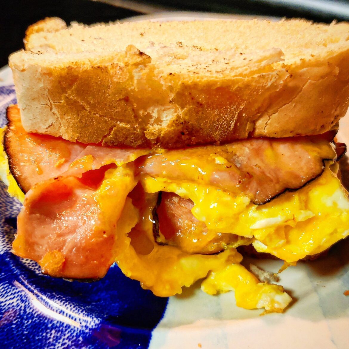 Ham egg & cheddar on Texas toast