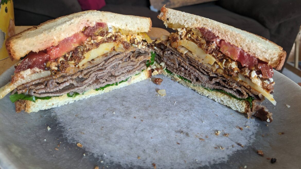 Steak and egg breakfast sandwich