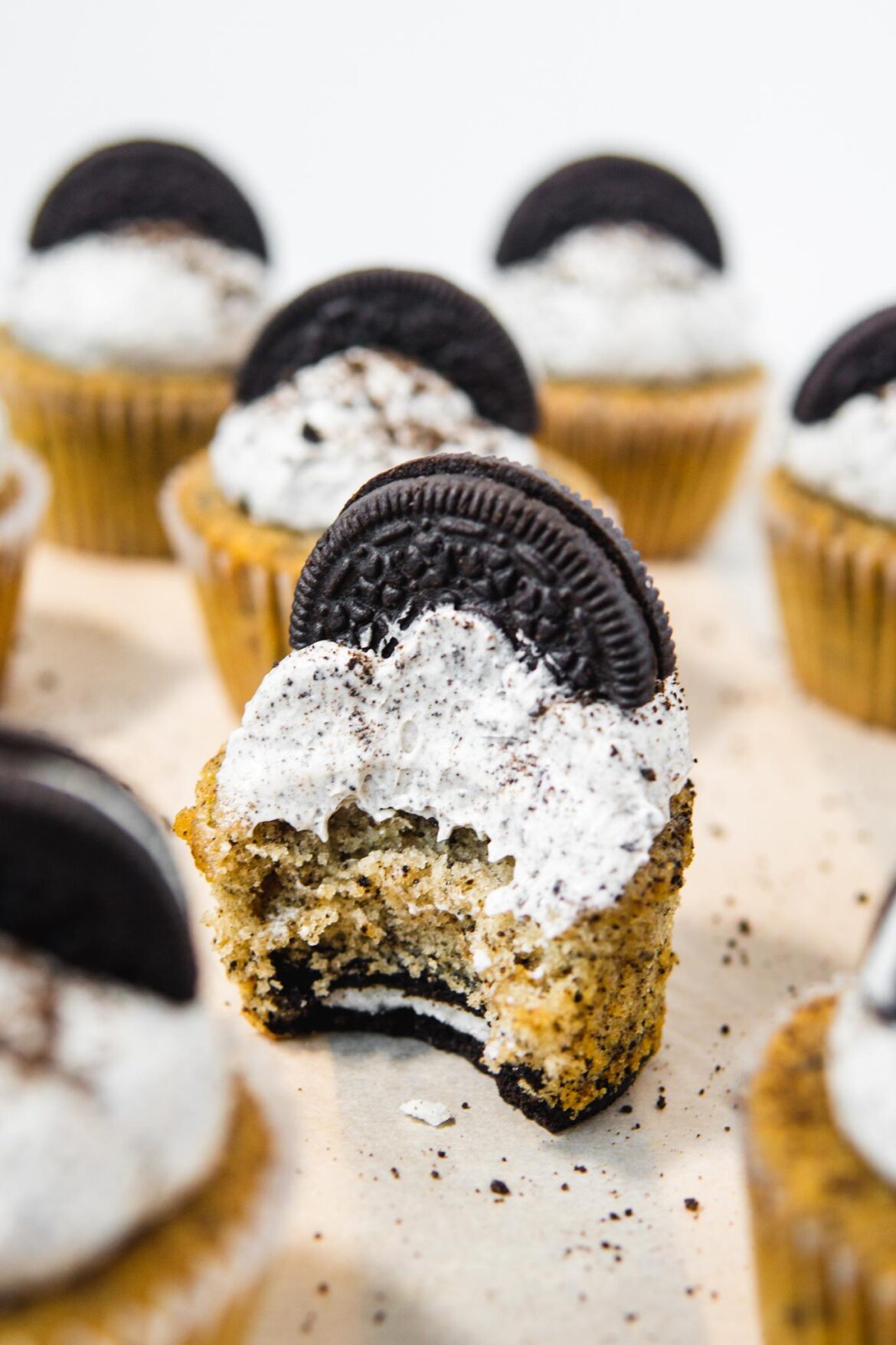 Oreo Cupcakes with Oreo Swiss Meringue Buttercream