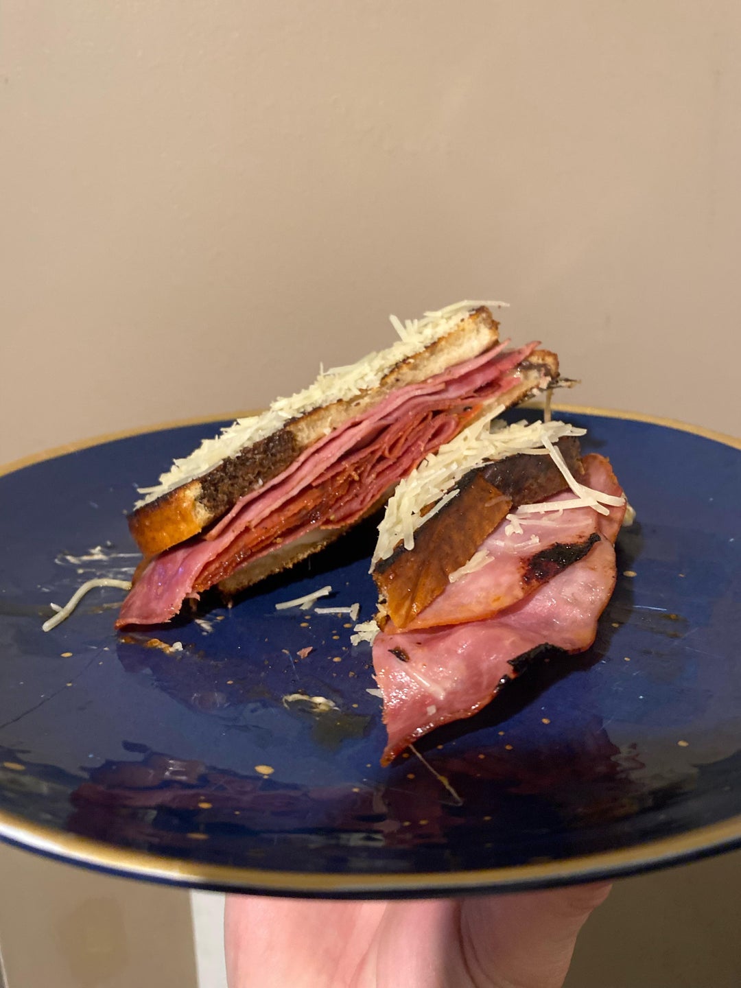 Ham, hard salami, and pepperoni, with pepper Jack cheese. Dining and