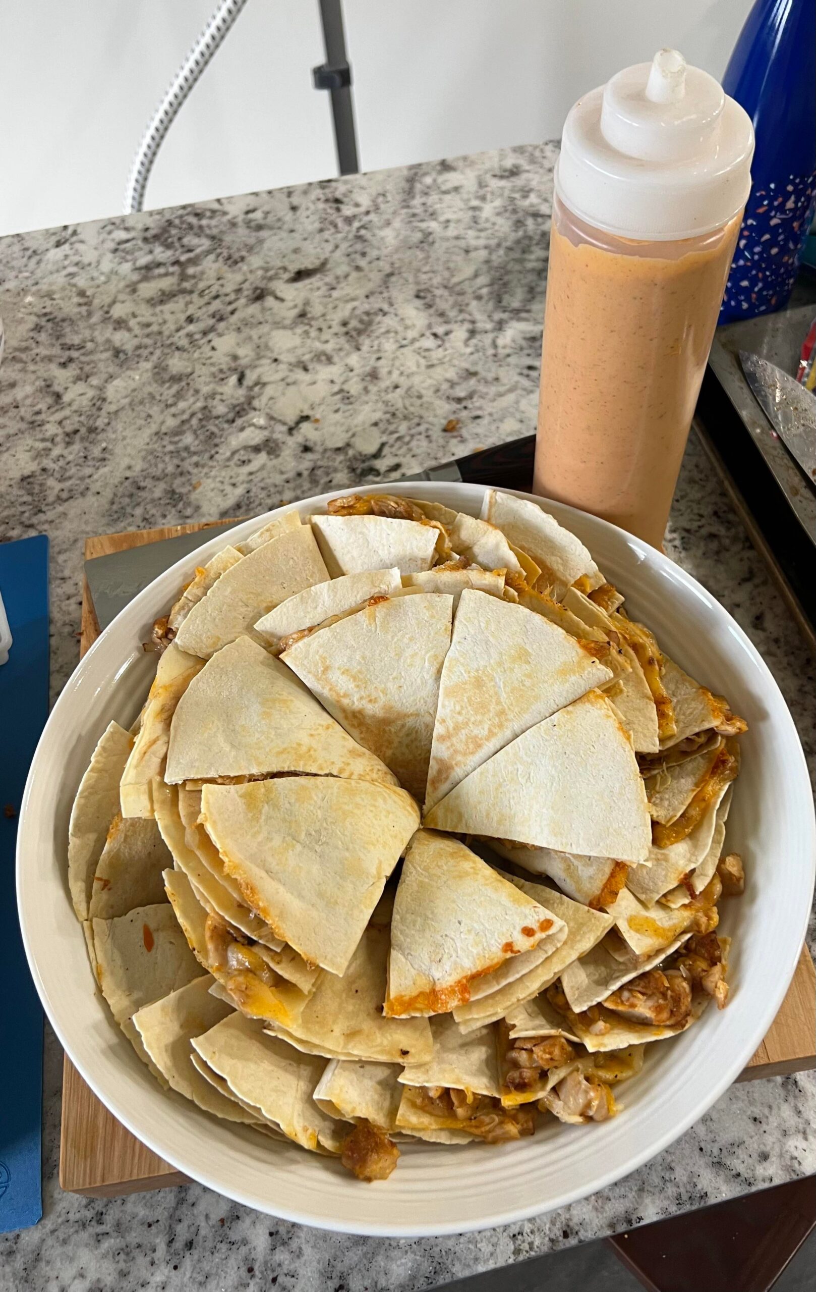 [homemade] Taco Bellstyle quesadillas, with the sauce, for a party
