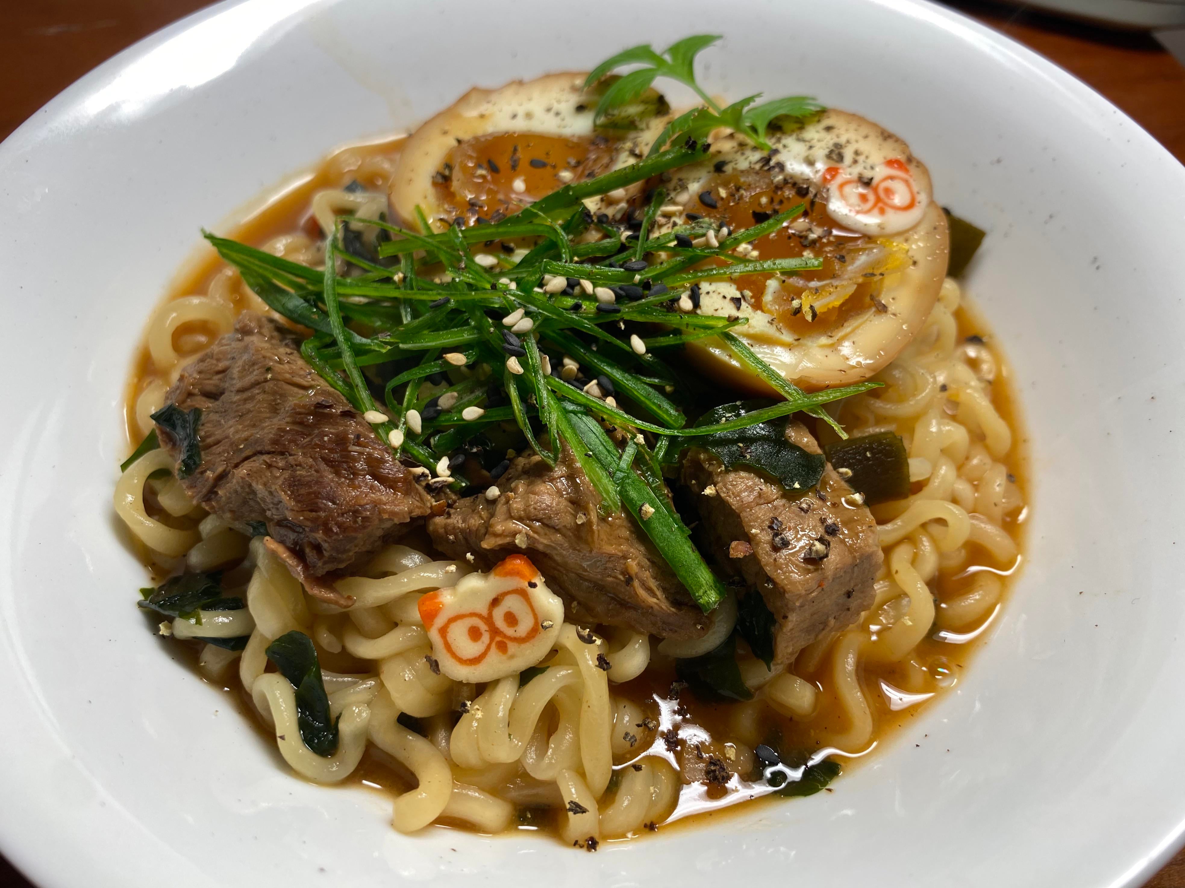 Neoguri ramen with soy egg and braised beef brisket Dining and Cooking