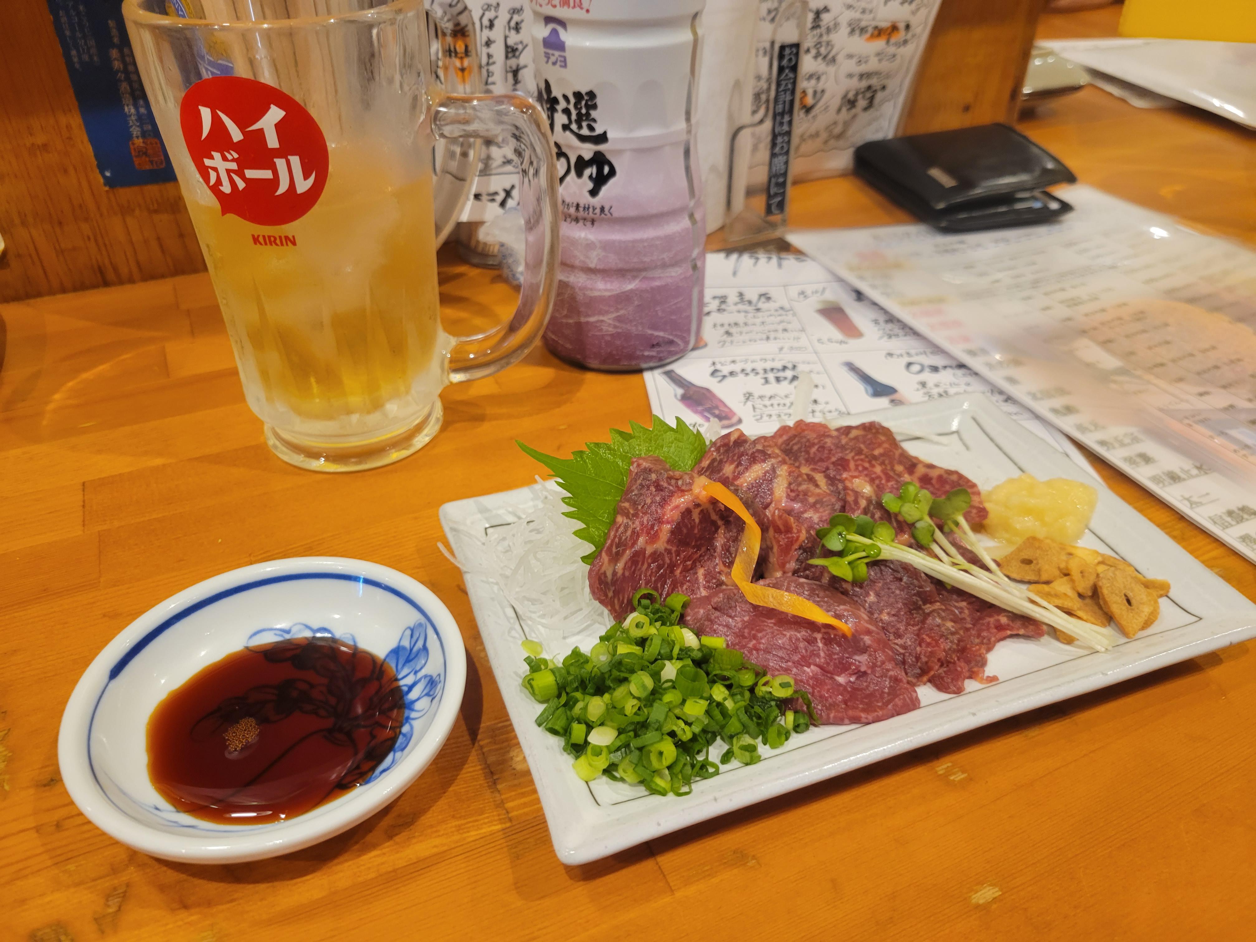 Raw horse meat (ばさし) at an izakaya in Nagano City Dining and Cooking
