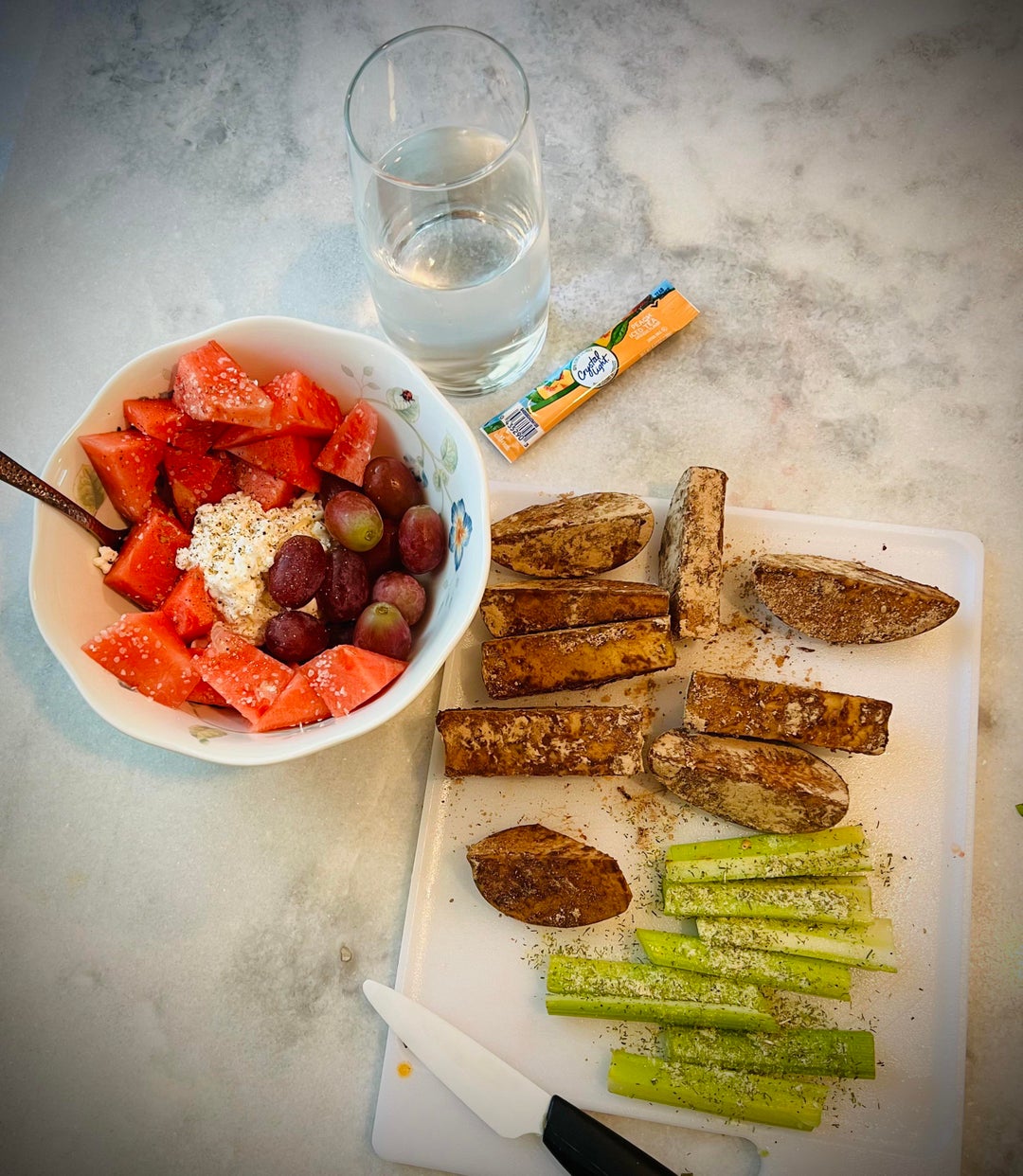 I was really craving fruit today. 375 calories cottage cheese