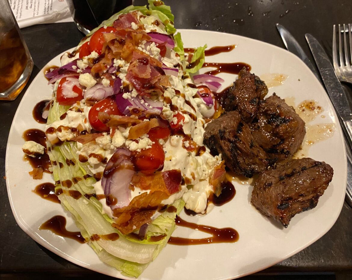 Wedge salad with steak tips
