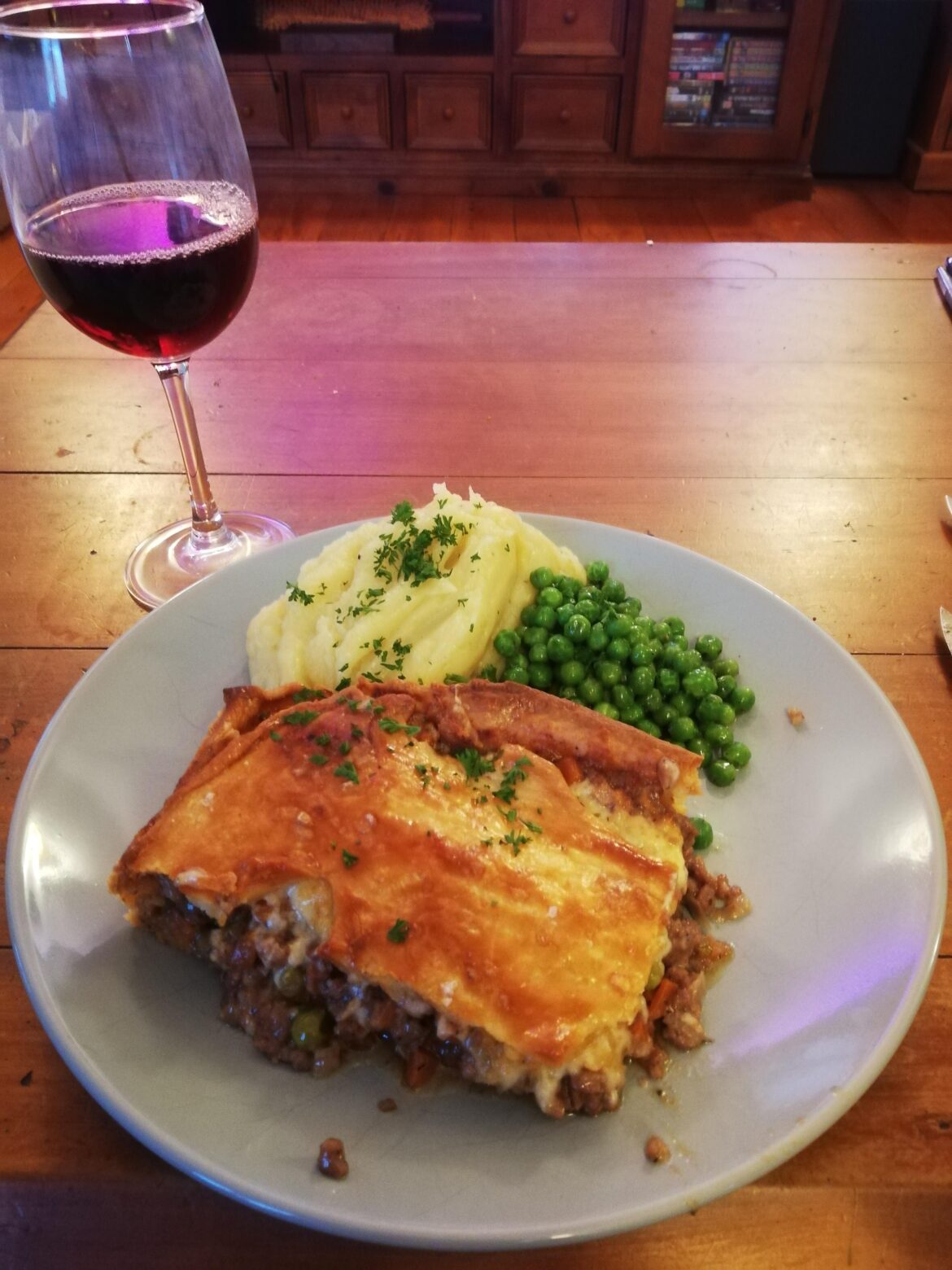 Homemade mince and cheese pie with plant based mince.