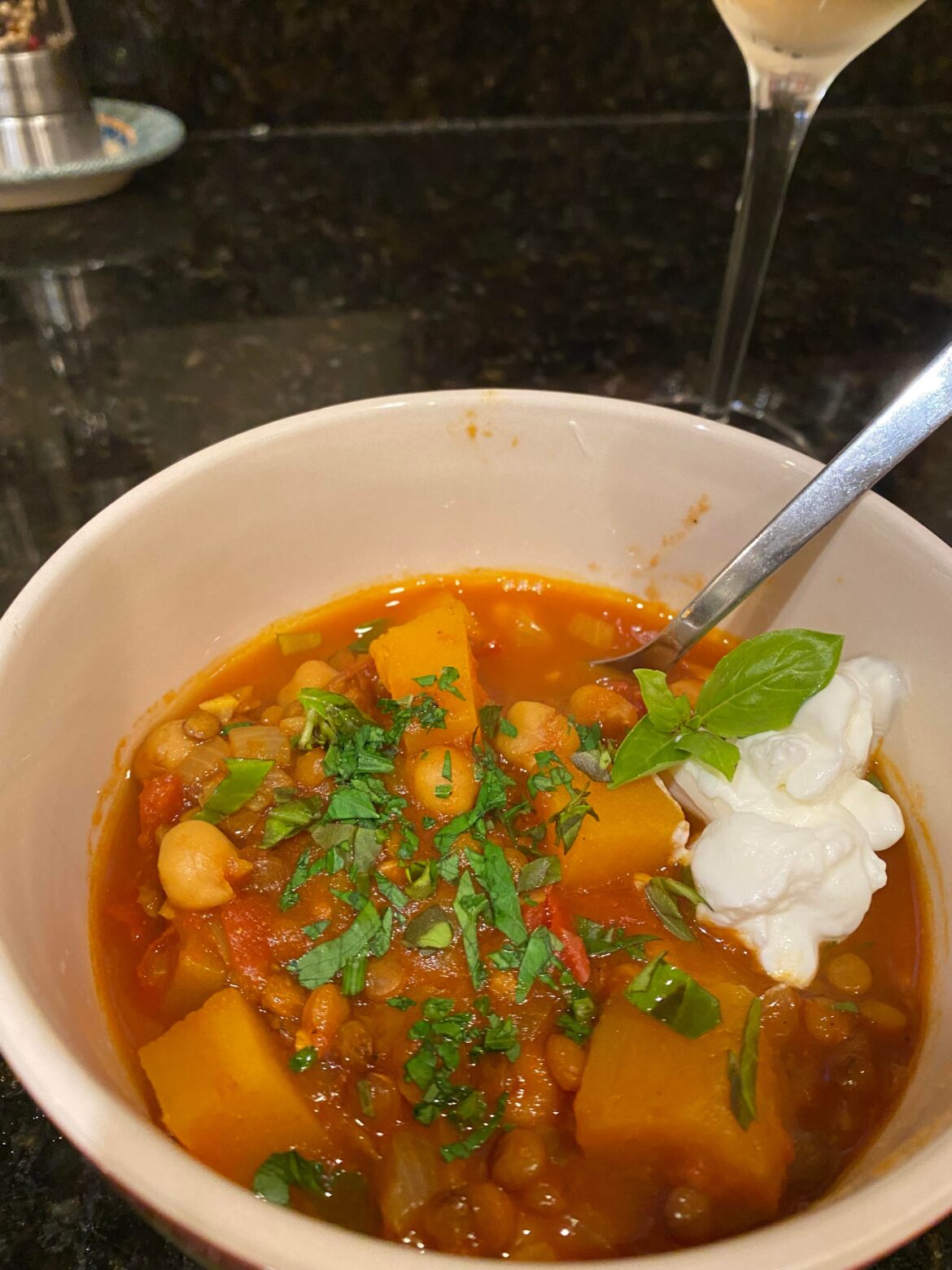 Butternut Squash, Chickpea, and Lentil Moroccan Stew