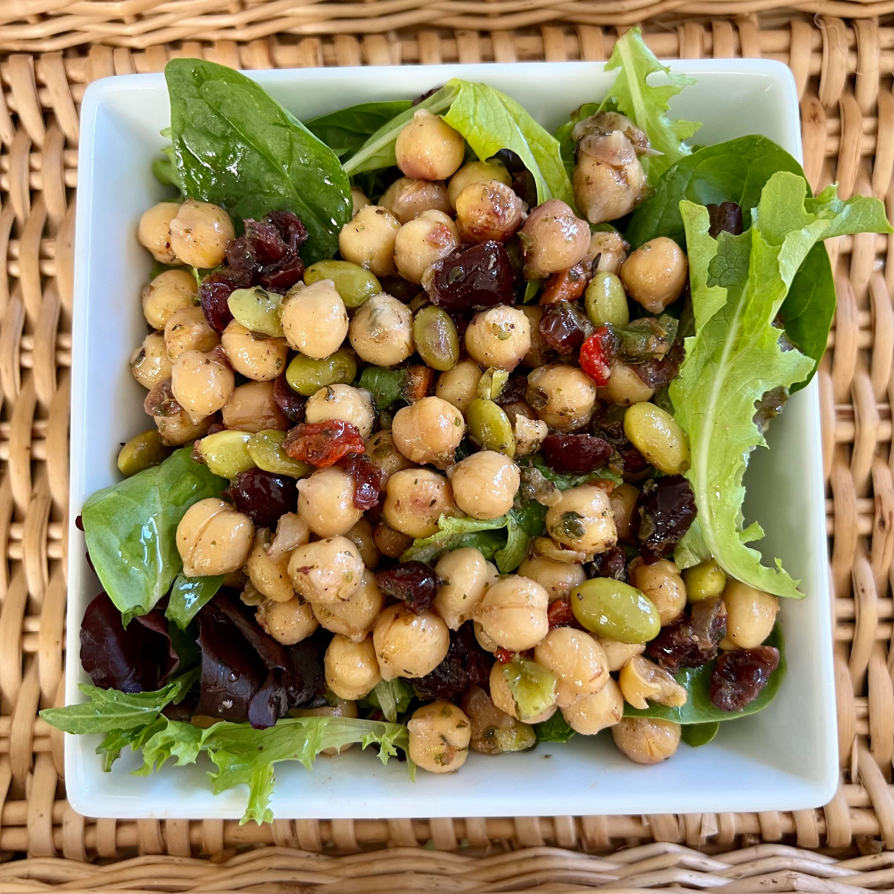 [369 calories] Chickpea Salad on Spring Mix Dining and Cooking