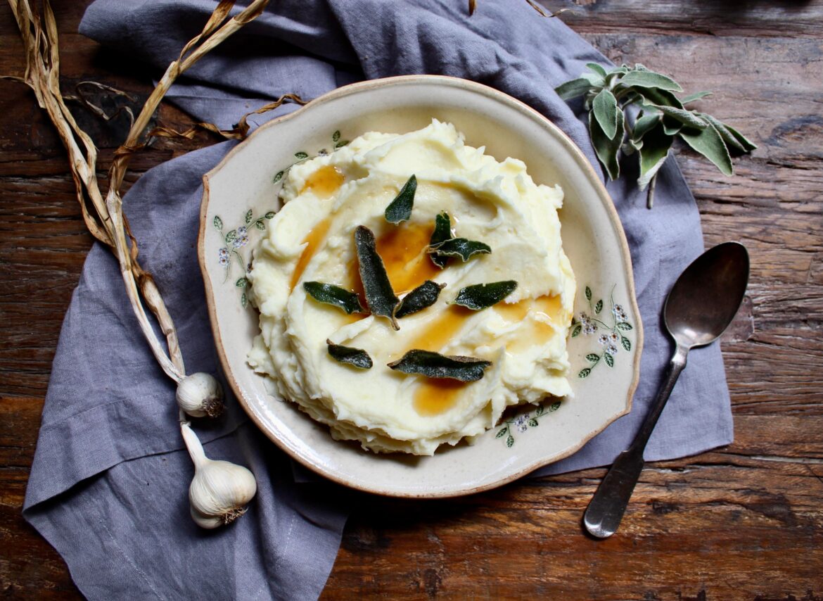 Garlic Mashed Potatoes with Sage Butter