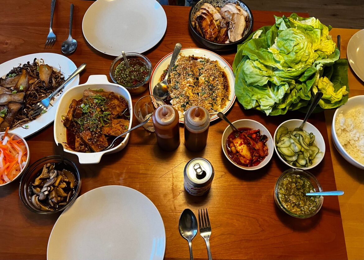 A friend and I made a ssam inspired dinner after visiting the Momofuku SSam Bar in New York