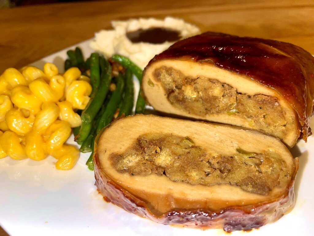 Stuffed Vegan Turkey Roast with Crispy Glazed "Skin"